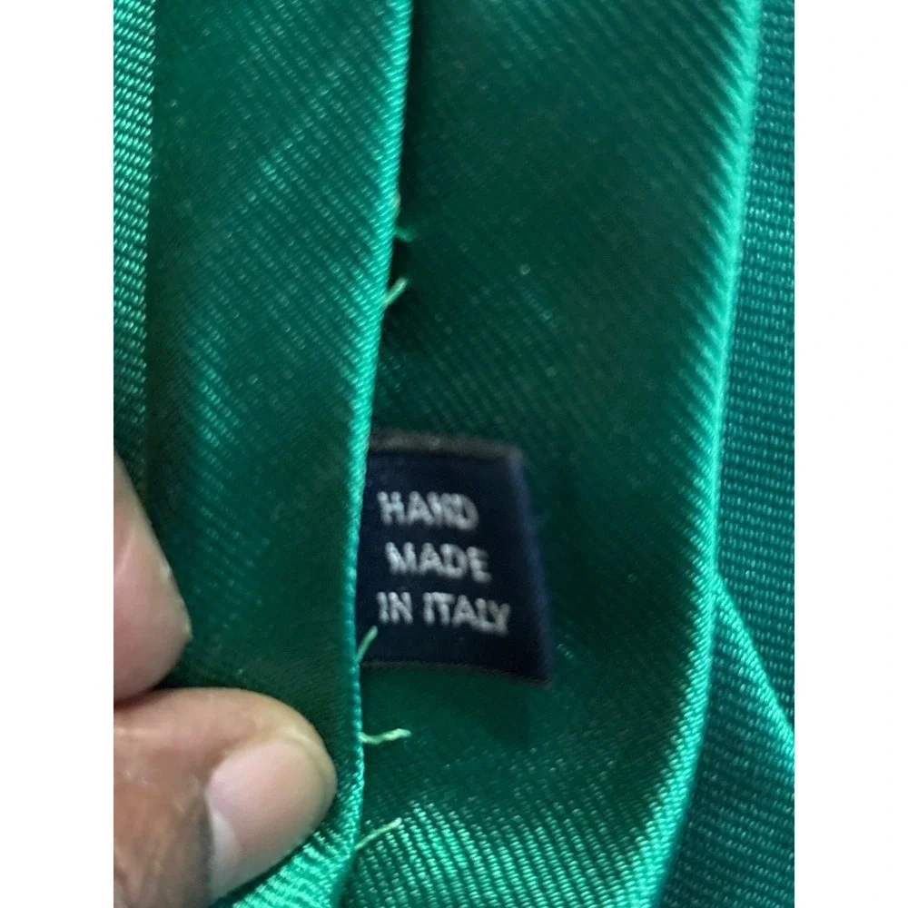 Polo Ralph Lauren Handmade Green Silk Tie With Red & Yellow Stripe Accent